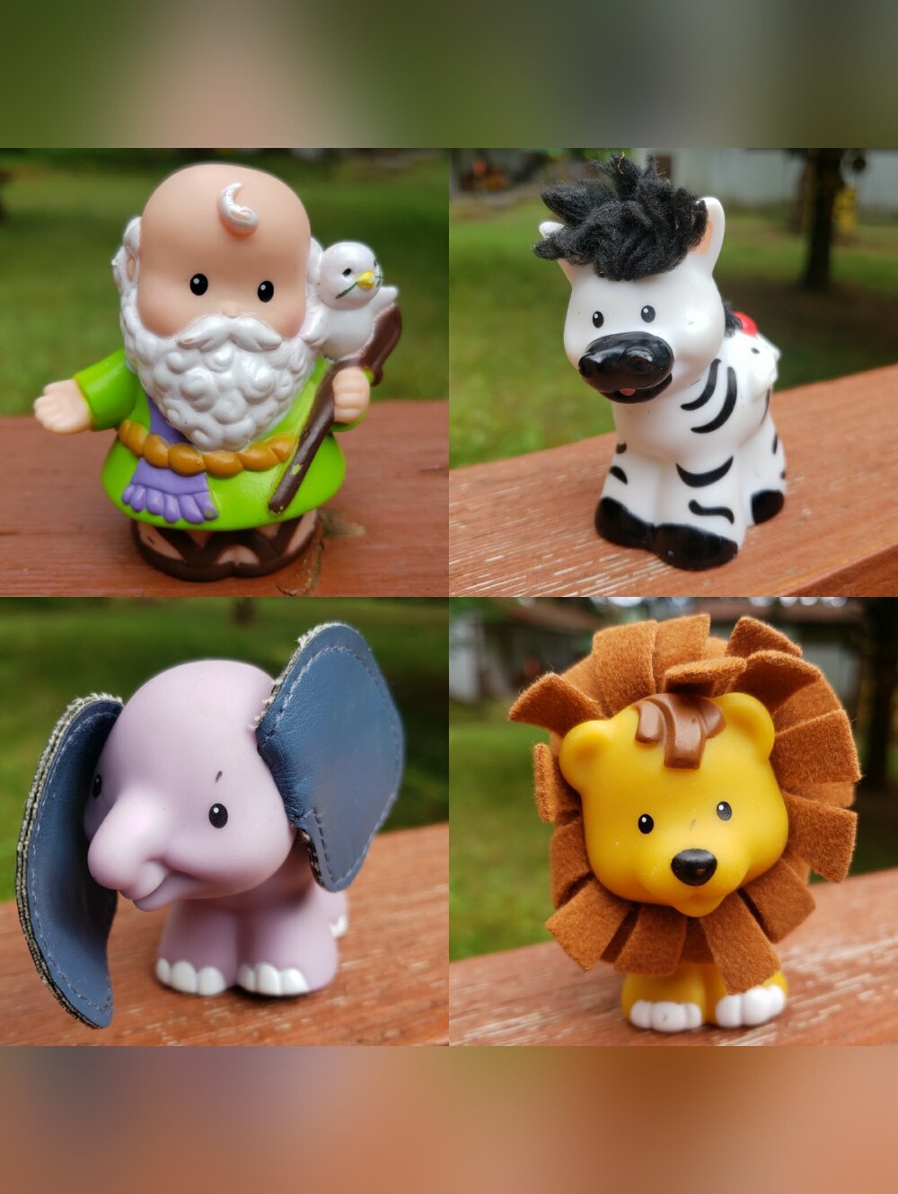 2002 & (3) 2005 Little People Toys (Zebra, Lion, Elephant & Noah)